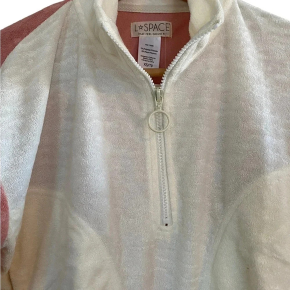 NWT L*Space Best Life Crop Pullover Half Zip Pockets Terry Cloth Pink Cream XS - Picture 6 of 9